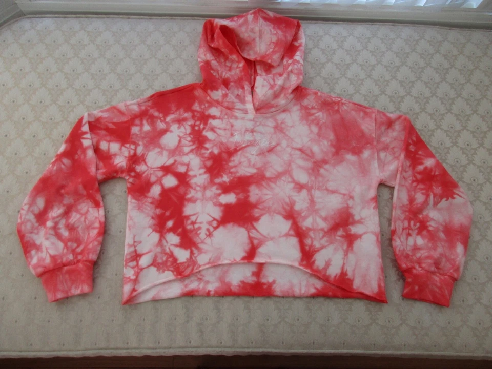 全新带标签 United Colors of Benetton 女孩可爱橙色扎染连帽衫上衣,尺寸 US 11/12 — 第 2/4 张图片