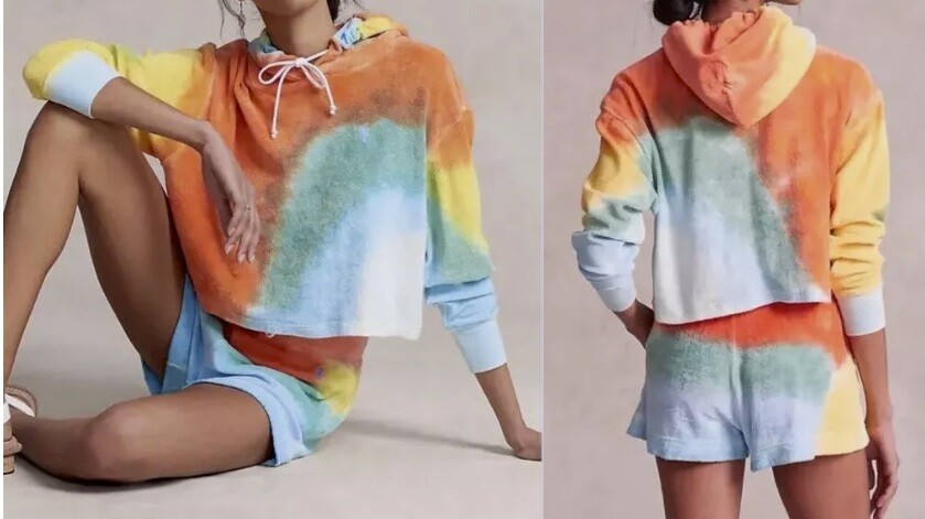 PONY Polo Ralph Lauren Tie Dye Terry cotone ritagliato relax felpa con cappuccio donna