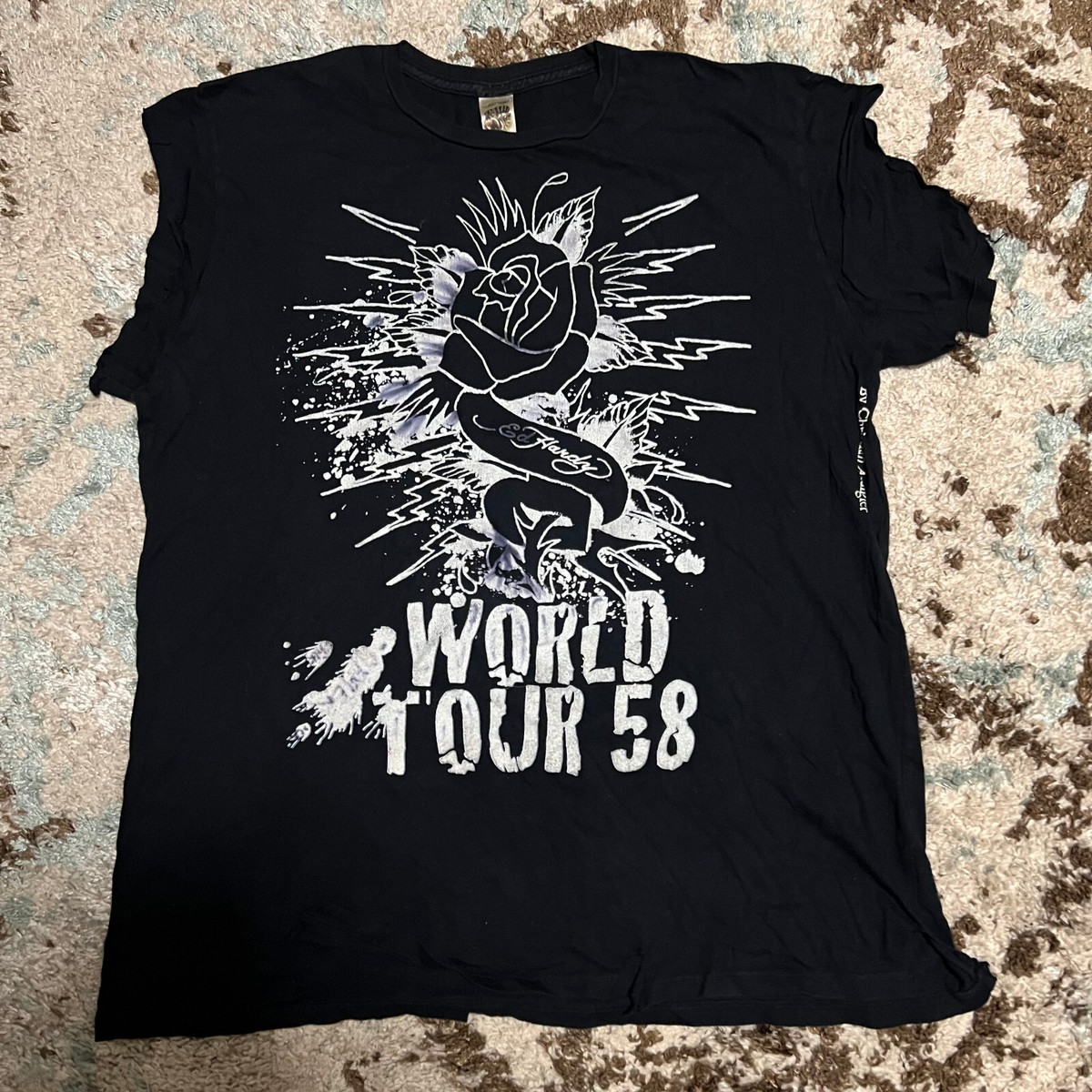 Ed Hardy World Tour 58 Thrashed Shirt Size XL Cut Sleeves