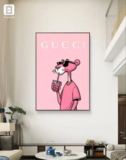 Pink Gucci Panther Canvas wall art Piece home decor Portrait 