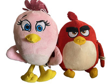 Angry Birds plush Large Lot of 2 Red Boy Pink Girl Bird Stuffed Animals
