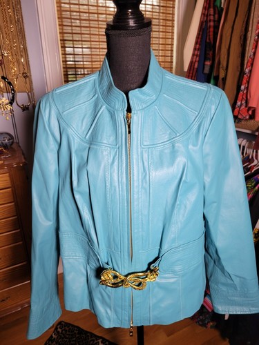 PAMELA MCCOY TURQUOISE LEATHER JACKET 