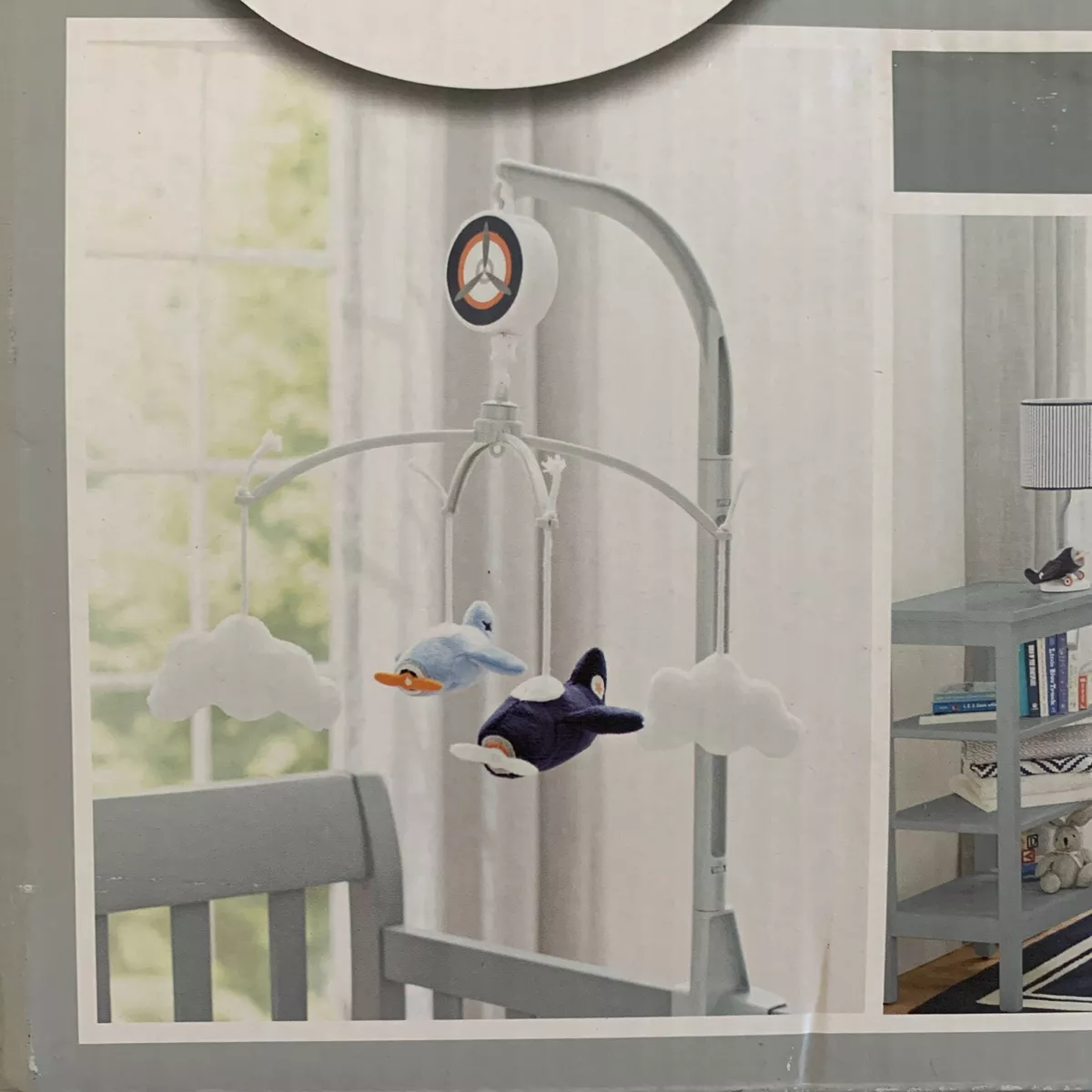 Carter s Take Flight Airplane Cloud Nursery Crib Musical Mobile Blue Navy Baby