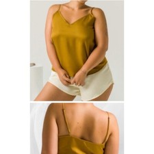 ETTITUDE luxury Womens Sateen Cami In Chamomile Bamboo adjustable strap Size M