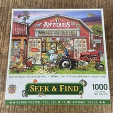Master Pieces SEEK  FIND Antiques For Sale 1000 Piece Jigsaw Puzzle Used 