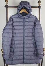 EDDIE BAUER Womens Size Large 650 Goose Down Lightweight  Blue Jacket Coat Hood