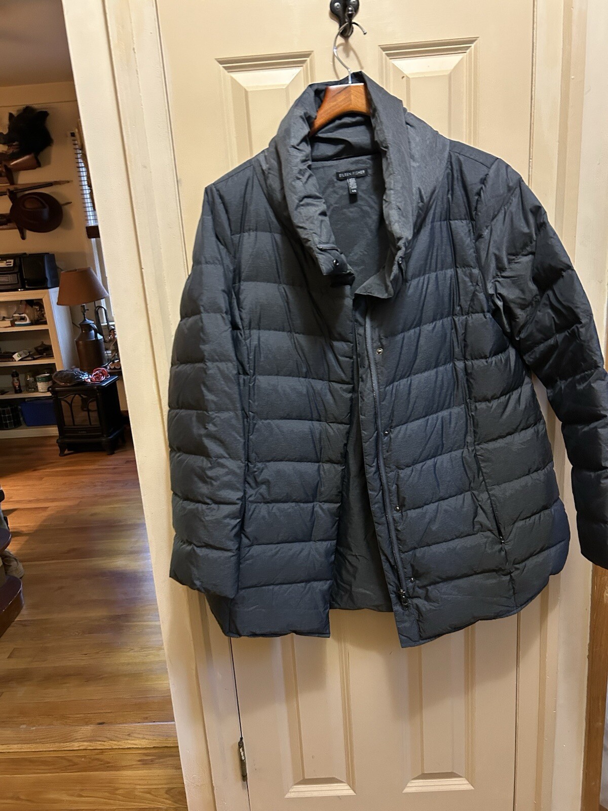 Gray Down Filled Puffer Jacket Coat With High Fun… - image 1
