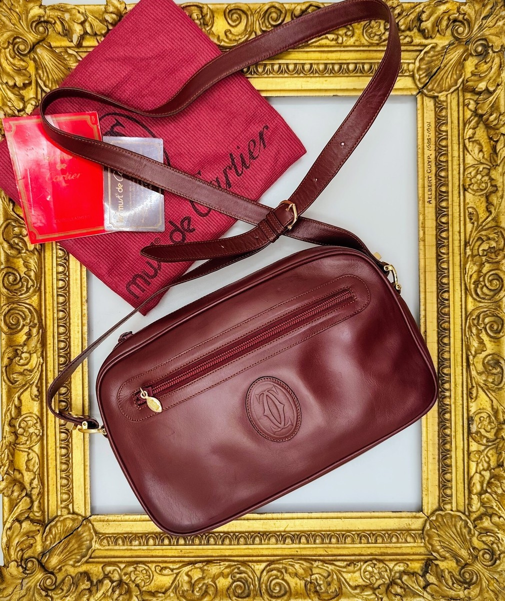 Cartier 赤 レザー ケース CARTIER VINTAGE 1990 must SILK CLUTCH BAG HANDBAG SHOULDER