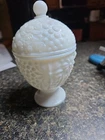 Vintage Avon White Milk Glass Pedestal Candy Dish with Lid Beautiful Piece
