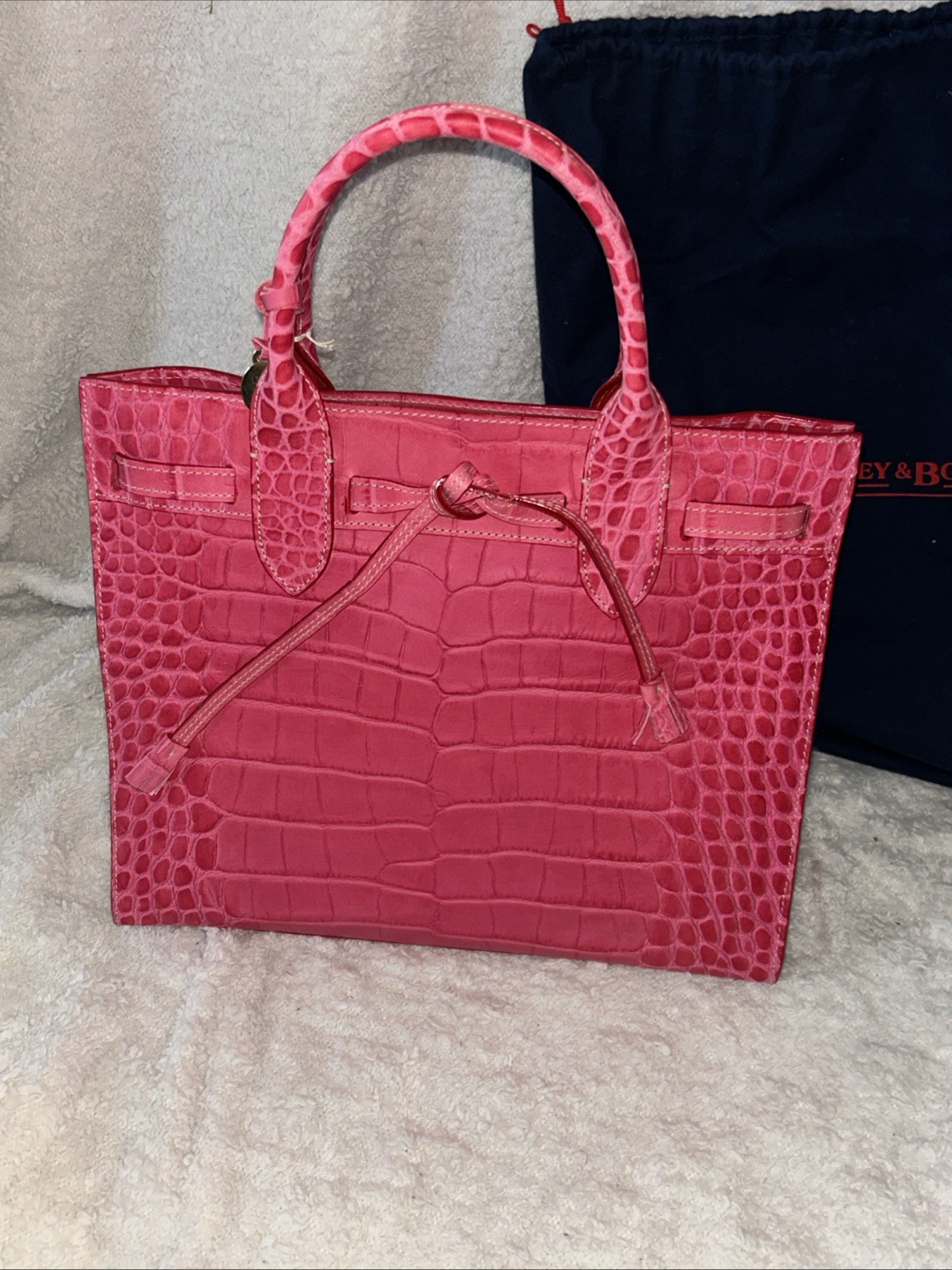Vintage Dooney and Bourke pink crocodile Tassel bag With original box NEW! WOW image 6