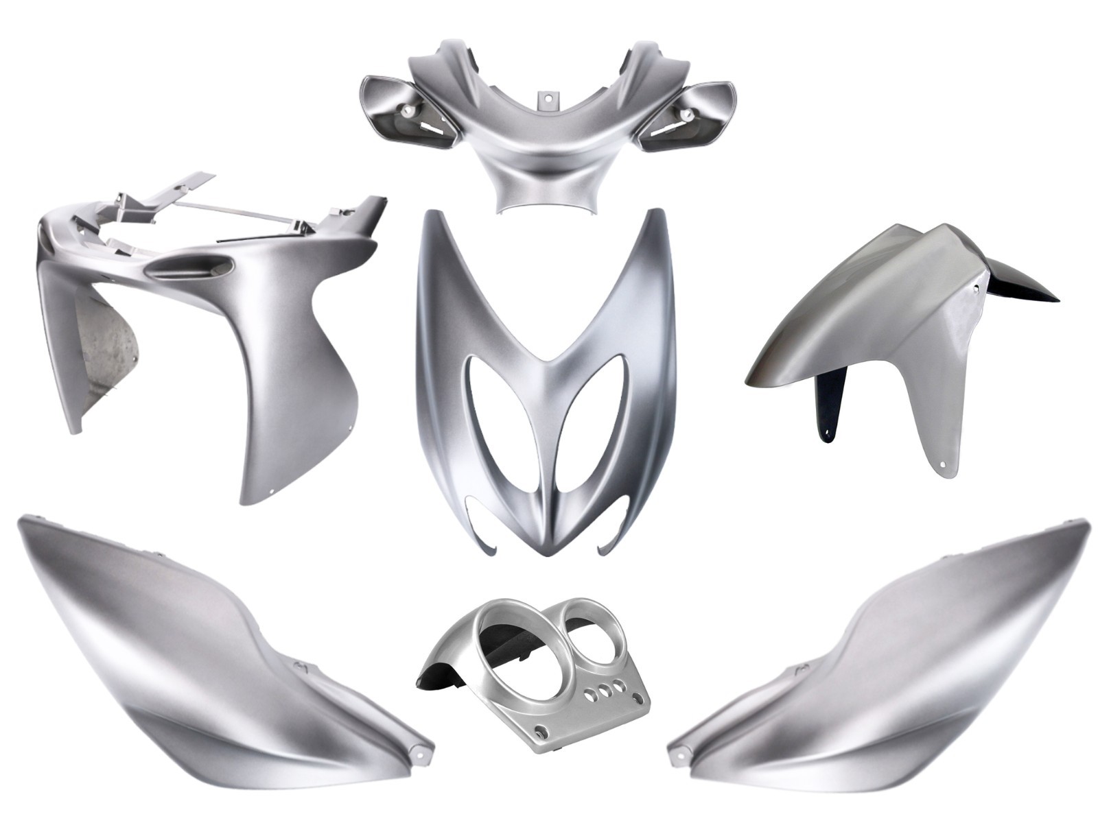 Kit 7 carénages gris mat pour MBK Nitro et Yamaha Aerox avant 2013 en plastique ABS