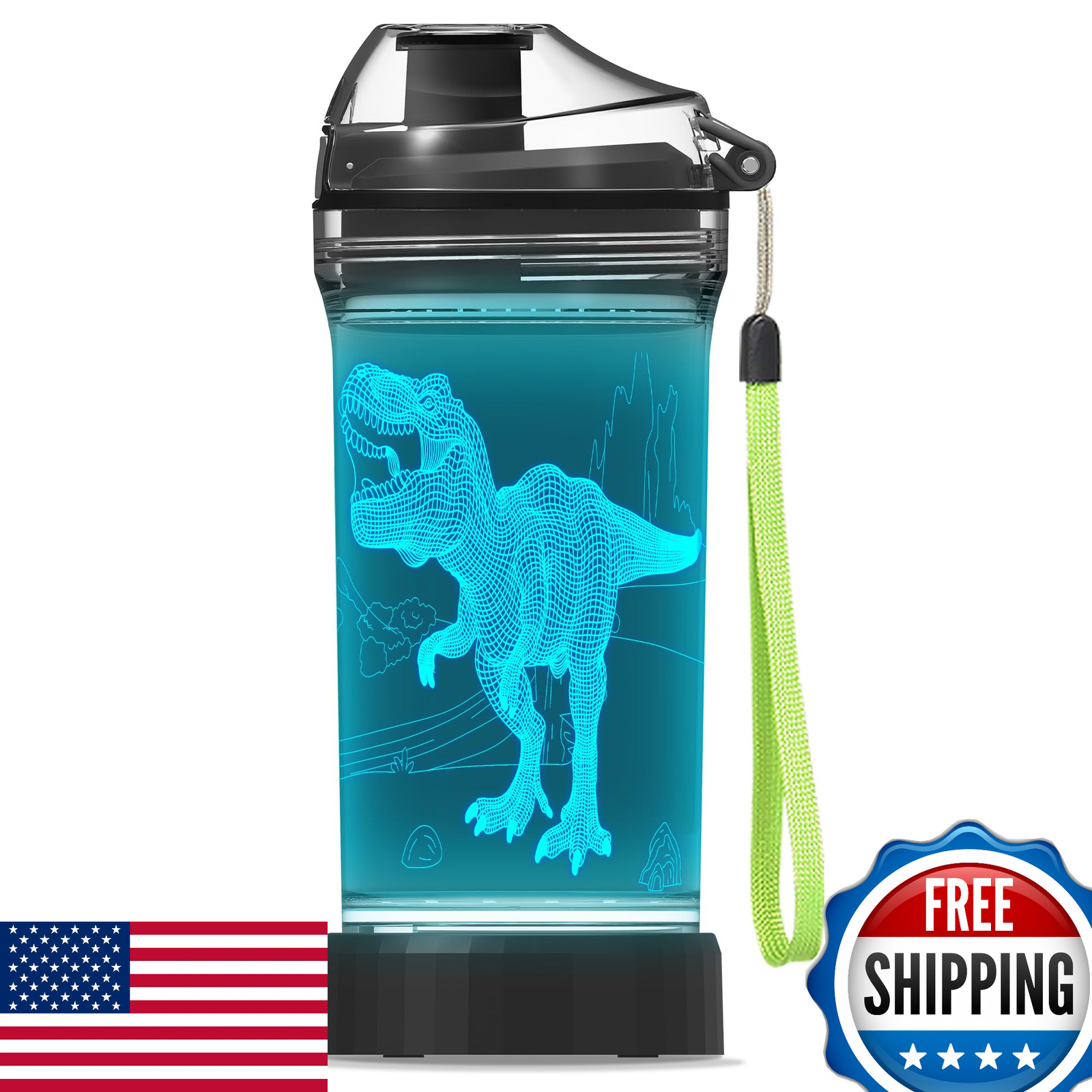 YuanDian 3D Dinosaur Light Up Kids Water Bottle - T-Rex Design