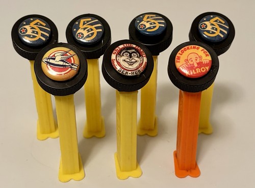 Set Of 7 Pez Dispensers Vintage With Tires And Advertising Hub Cap Inserts VTG