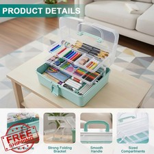 3-Layer Craft Organizer Portable Art Supply Box Colored Pencil Sewing