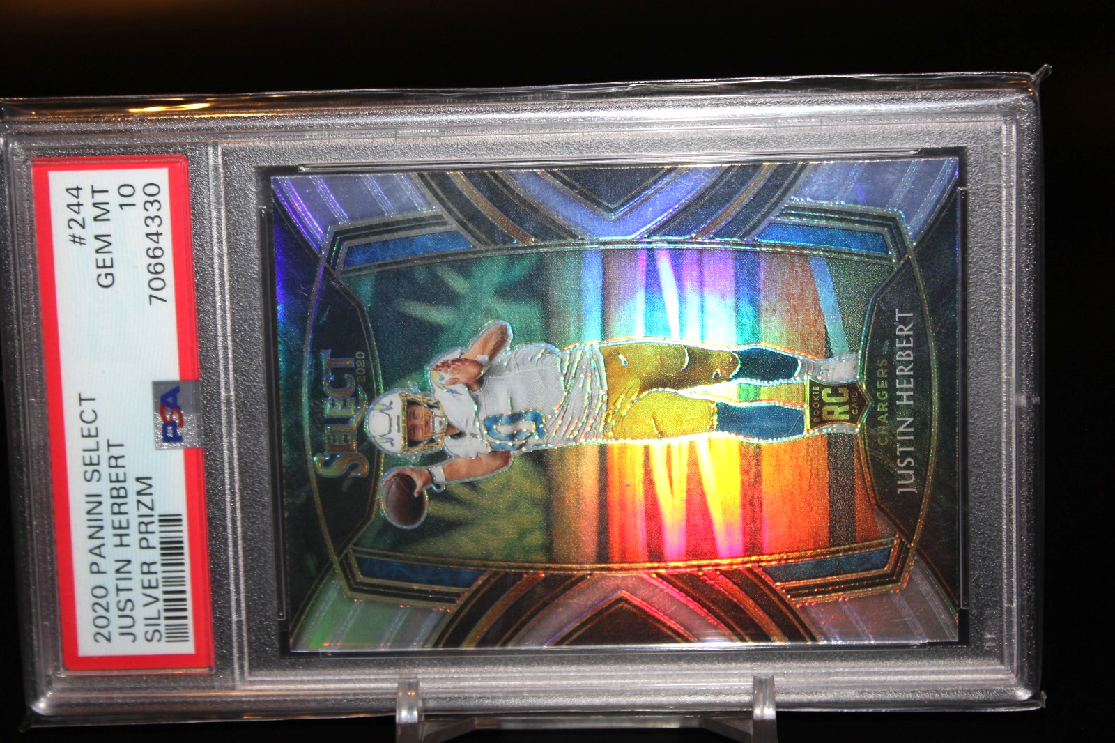 2020 PANINI SELECT FOOTBALL #244 JUSTIN HERBERT RC SILVER PRIZM PSA 10