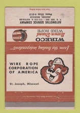 Matchbook Cover Wireco Brown Strand Wire Rope Jackson MI Auto Service 40 Strike