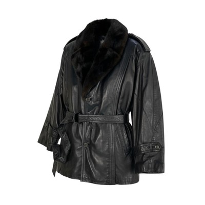 16k10 ZILLI Jilly W Mink Fur Leather Coat 48 Black COATt18r Used AYAN-0