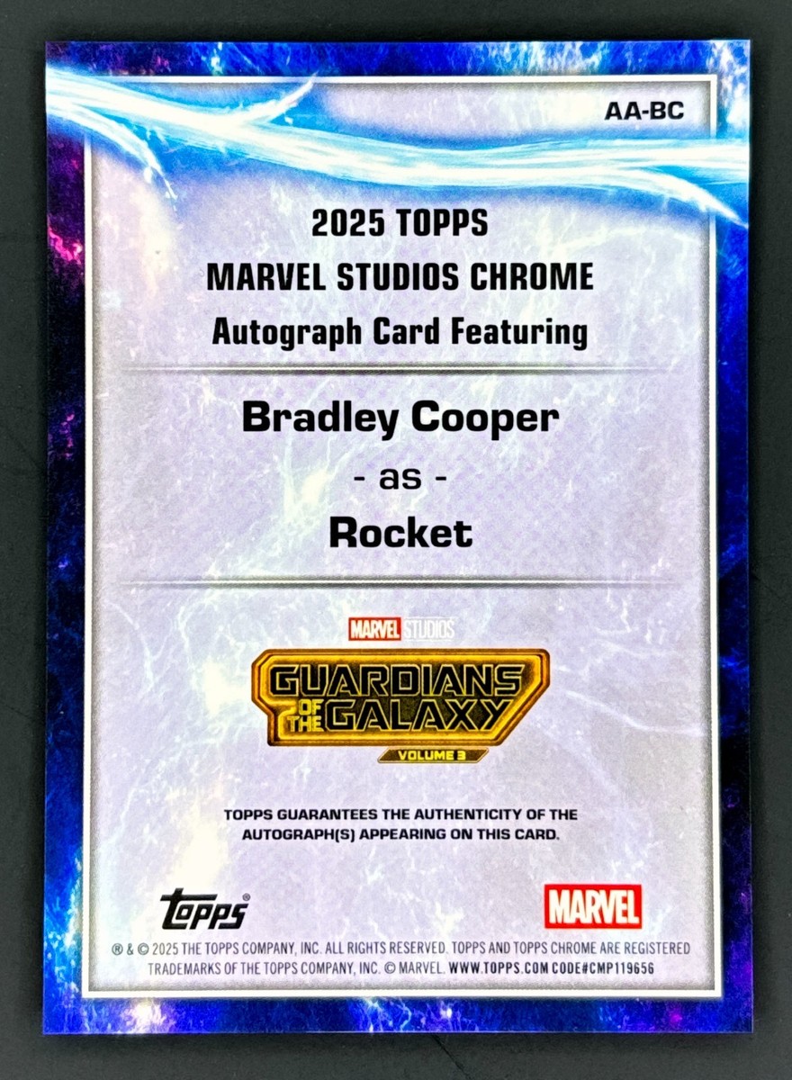2025 Topps Chrome Marvel Studios Rocket Auto /25 Bradley Cooper