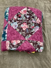 Vintage Handmade Quilt Full Size Throw Blanket Colorful Lightly Batted 80x58 in