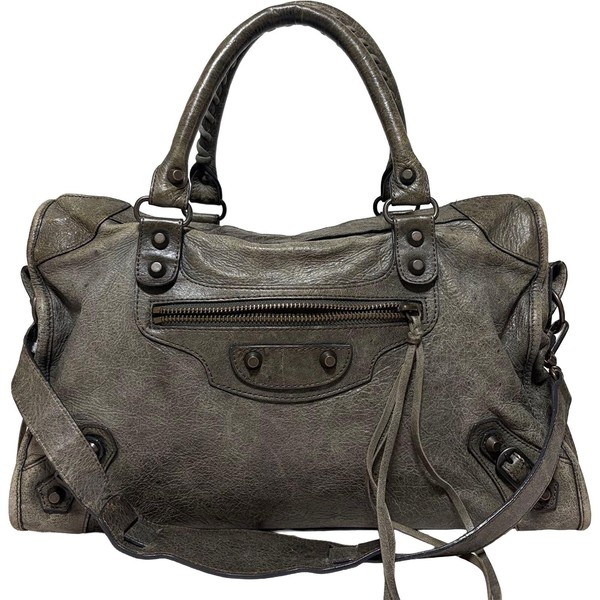 Vtg Y2K Balenciaga The City Leather Shoulder Bag Khaki Handbag Medium Auth Japan
