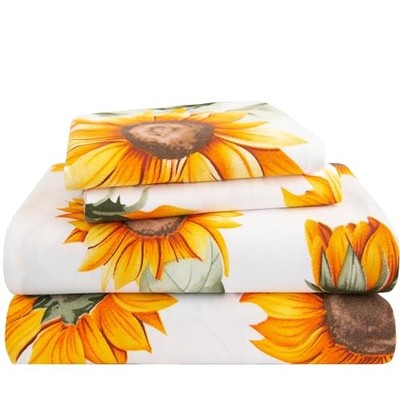  4PCS Floral Sheet Printed Sunflowers,Sheet Set Flowers, Bed in a Twin Yellow