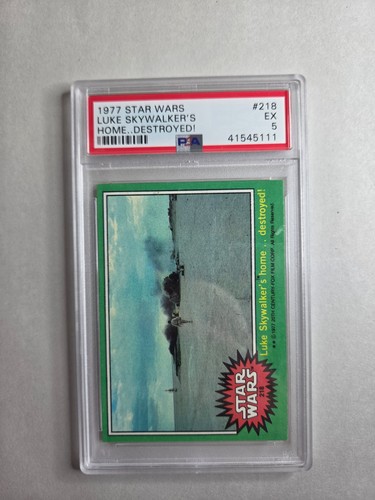 1977 Topps Star Wars #218 Luke Skywalker's home...destroyed! — PSA 5