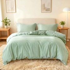 French Linen Duvet Cover Set 104"x 92"- 3 Pieces 1 Comforter King Mint Green