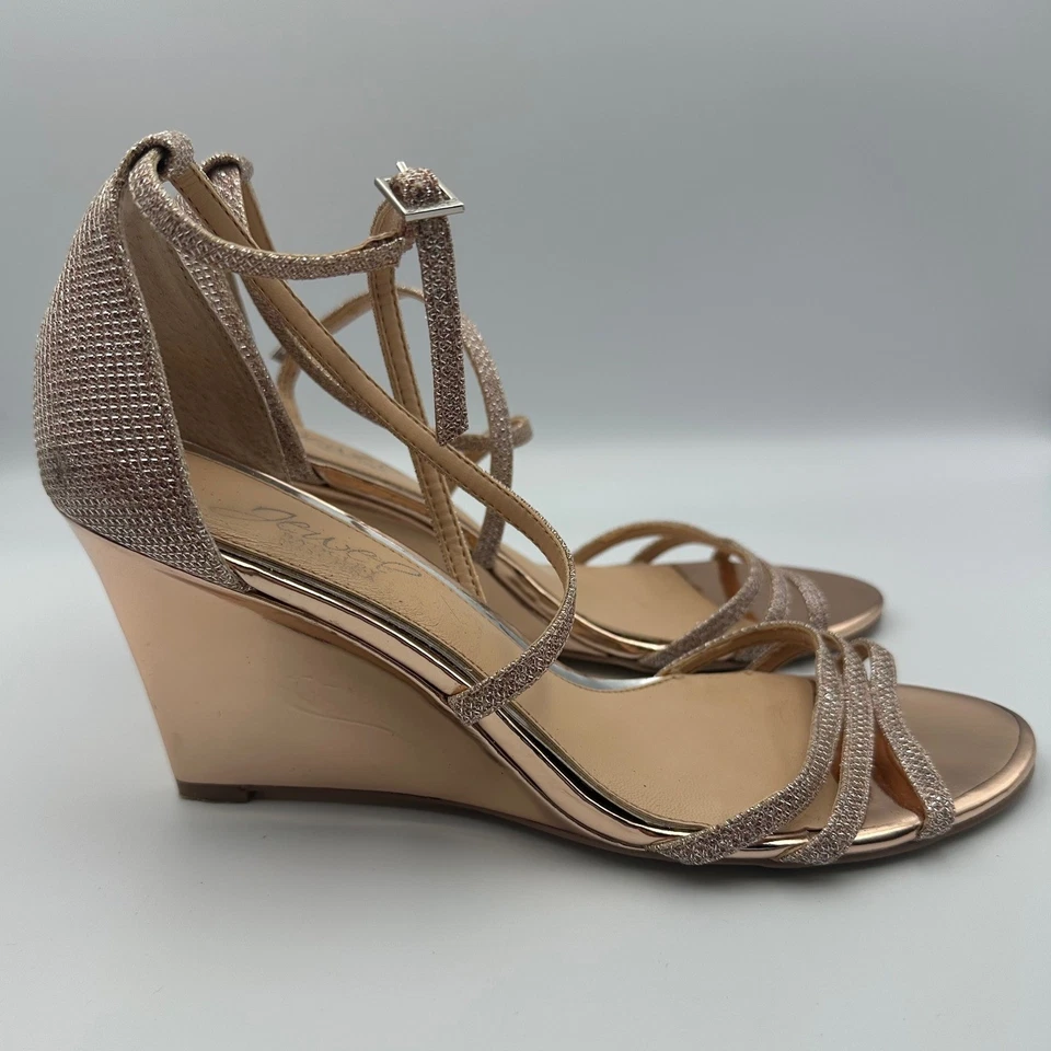 Jewel by Badgley Mischka Rose Metallic Gold Jewel Strappy Wedge Womens Size 7.5 - Image 2 of 4
