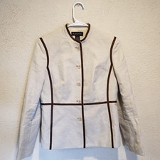 Brooks Brothers Mao Collar Tyrolean Jacket Piping Size 6 Beige Linen Blend