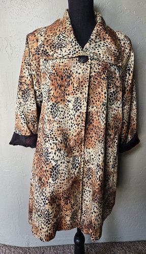 KOMITOR USA Women Brown Leopard Print Oversize Collar Jacket UNION L XL VTG