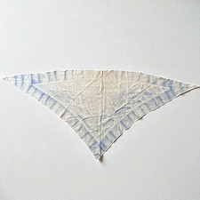 Vintage 100 Silk Triangle Scarf Floral Pattern Beige  Blue 19x45" Headscarf