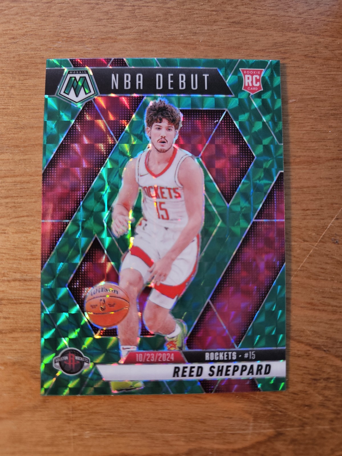 2024-25 Mosaic Basketball Reed Sheppard RC NBA Debut Green Mosaic #252