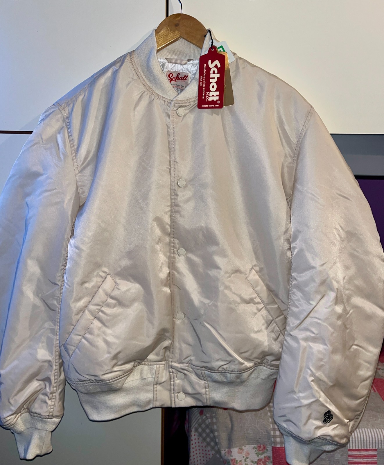 Schott NYC Bomber Bianco Panna - Uomo M Nuovo con Cartellino