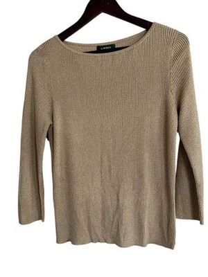 VTG Ralph Lauren Metallic Gold Pullover Sweater Ribbed Knit Top Fits M Hong Kong