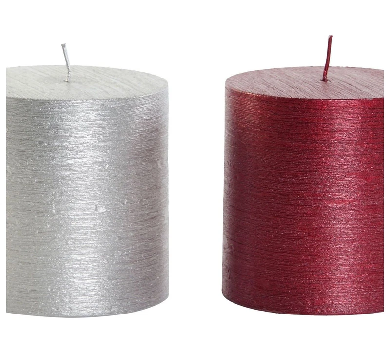 Candela Pilastro Cera Rossa o Argento 9x9 cm 450 g Candele Natalizie Decorative