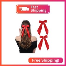 LuSeren 2 PCS Double Layer Hair Bows Red Hair Ribbon Clips Ponytail Holder Acces