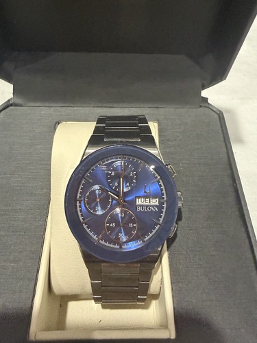 Bulova Millennia Chronograph Quartz Blue Dial Men's Watch 98C143(& WARRANTY)