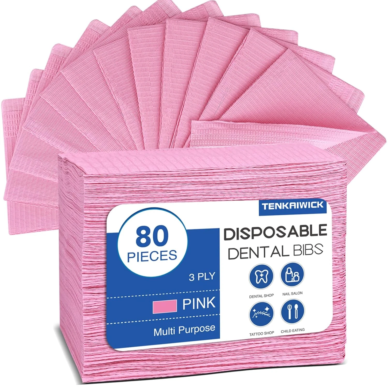 80 Baberos Dentales Desechables 13x18 Pulgadas 3 Capas Impermeables Rosas