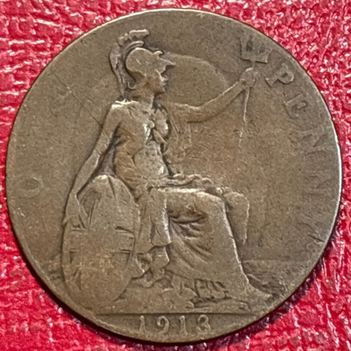 VINTAGE 1913 GREAT BRITAIN ENGLISH PENNY COIN-SURFACE ISSUES-DEC001