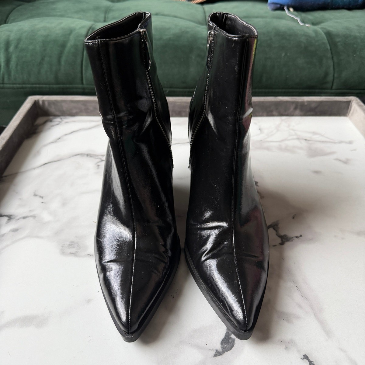 ZARA Black Leather Western Angled Heel Ankle Booties Size 41 | eBay