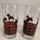 Vintage Anchor Hocking Fitz Scottie Dog Tartan Plaid Highball Glasses Set Of 2