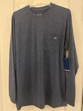 NEW Huk Mens Waypoint Long Sleeve Shirt Blue Outdoor Fishing Casual UPF 50+ Sz S