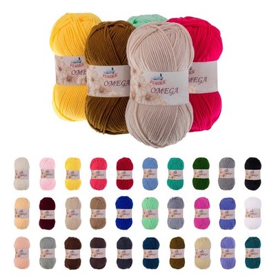 5 x 100g Strickgarn Omega Häkelgarn Acrylwolle Klassikgarn Wolle unifarben, Farb