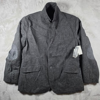 Claiborne Blazer Jacket Women XL Charcoal Herringbone Zip Button Elbow Patches