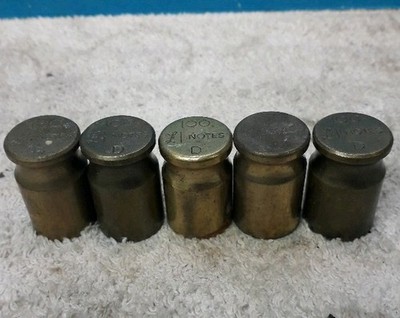 5xVintage Messing 100 £1 Schein Bank Kalibrierwaage Gewichte 369 Gramm Gbb11