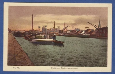 Herne um 1910, am Rhein-Herne-Kanal, Binnenschiffe - Bild 1 von 2