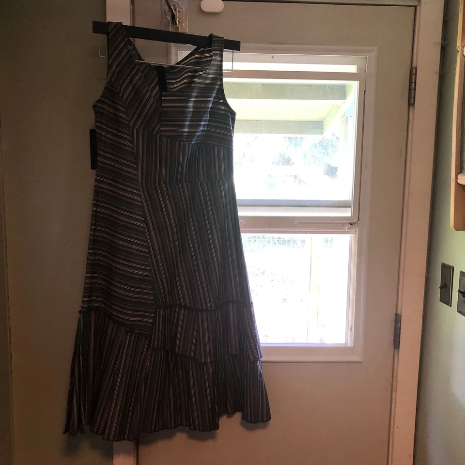 Stripe Asymmetrical Hem Pleated Dress, Women's Casual Midi - Image 2 of 2