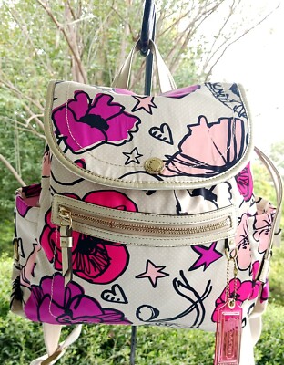 Coach Poppy F19284 Nylon Floral Graffiti Pink, Black Cream