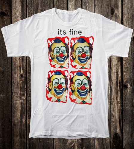 Retro Novelty Tee T Shirt 100% Cotton Ringer Punk Funny Sad Clown Its Fine - Picture 3 of 11