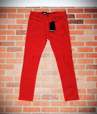 STREET JEANS Bright RED Skinny Fit CLEAN Jeans $EXY Last ONE L 34x32